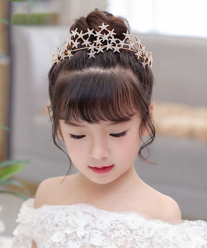 Unique Alloy Zircon Star Hollow Out Kids Crown IU036