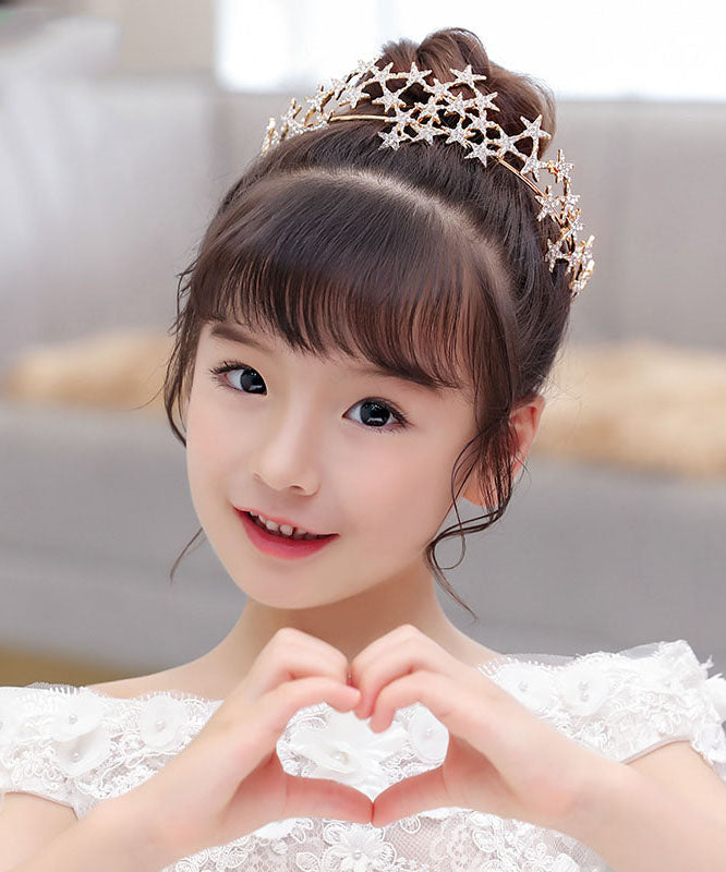 Unique Alloy Zircon Star Hollow Out Kids Crown IU036