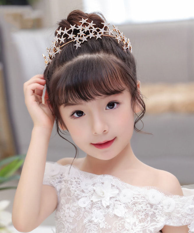 Unique Alloy Zircon Star Hollow Out Kids Crown IU036