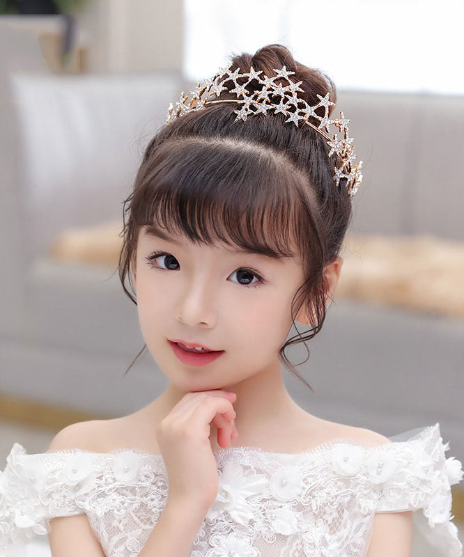 Unique Alloy Zircon Star Hollow Out Kids Crown IU036