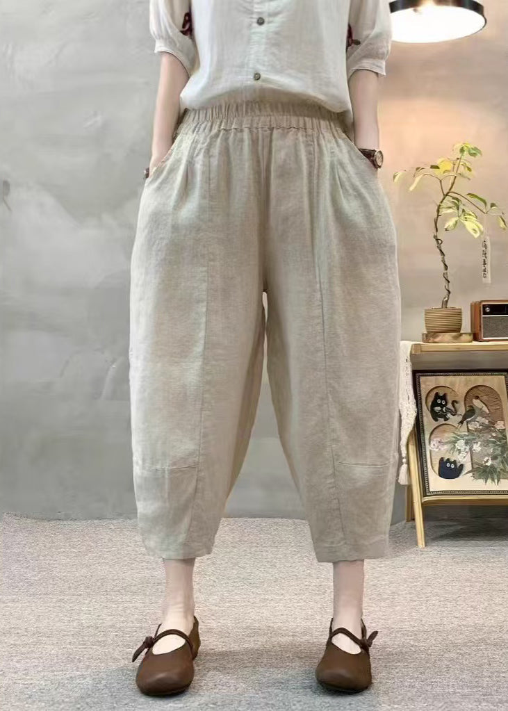 Unique Linen Oversized Pants Apricot Crop Summer