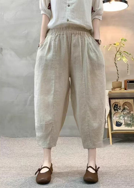Unique Linen Oversized Pants Apricot Crop Summer