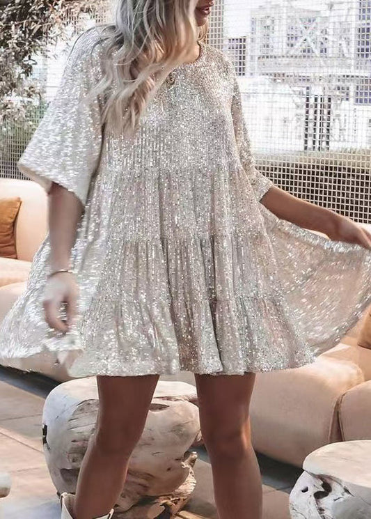 Mid Dress Oversized Summer Sequins Beige Unique