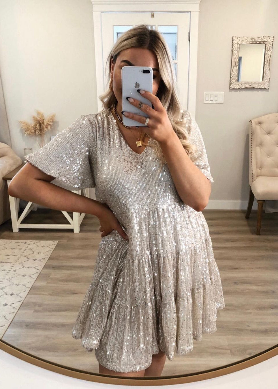 Mid Dress Oversized Summer Sequins Beige Unique