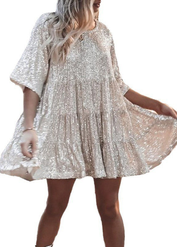 Mid Dress Oversized Summer Sequins Beige Unique