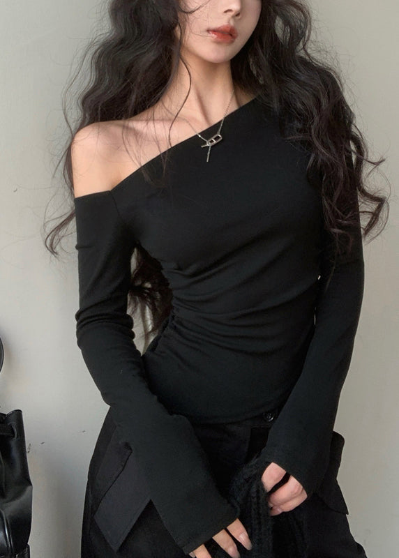 Black Cotton Shirts Design Asymmetrical Unique