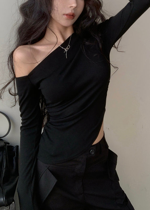 Black Cotton Shirts Design Asymmetrical Unique