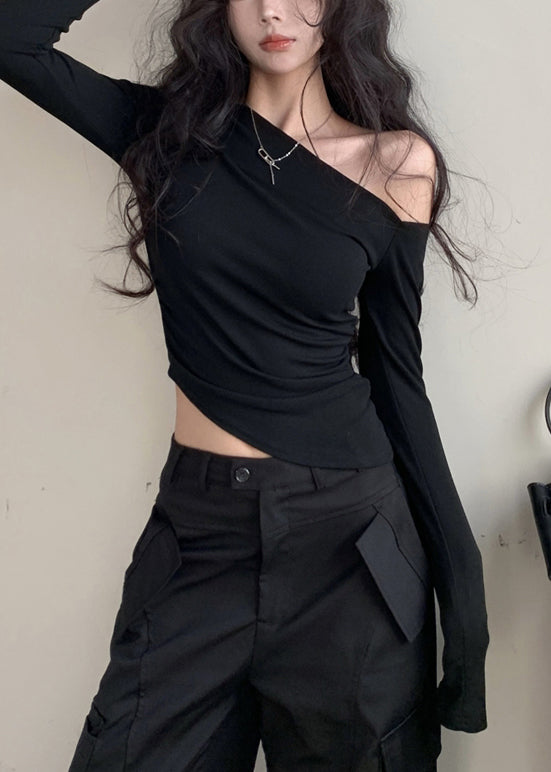 Black Cotton Shirts Design Asymmetrical Unique