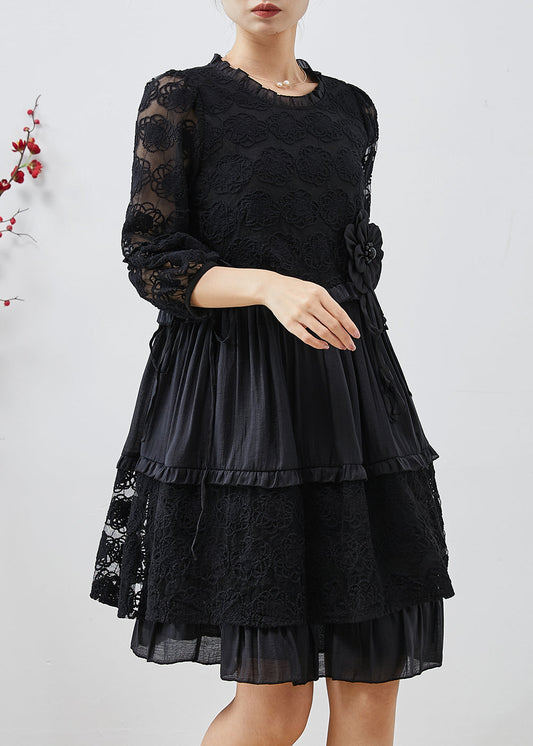 Unique Black Embroidered Floral Tulle Mid Dresses Summer AP1067