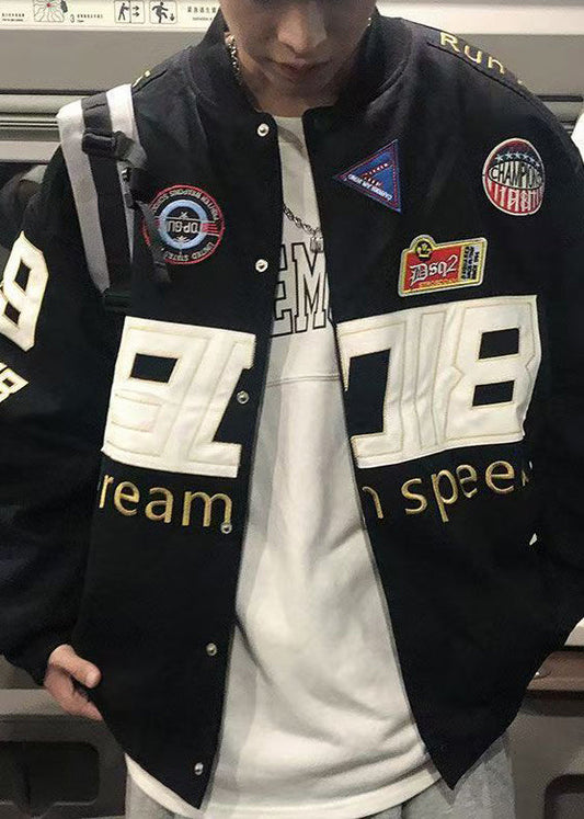 Unique Black Embroideried Patchwork Cotton Men Coats Spring TC006