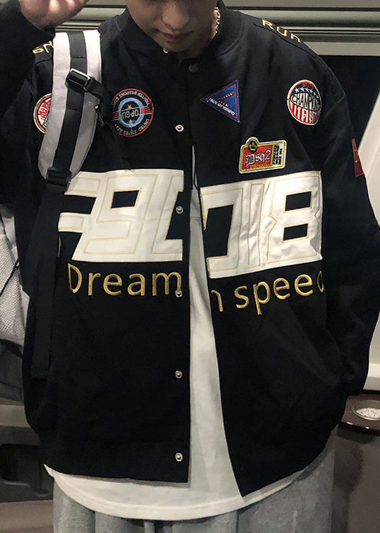 Unique Black Embroideried Patchwork Cotton Men Coats Spring TC006