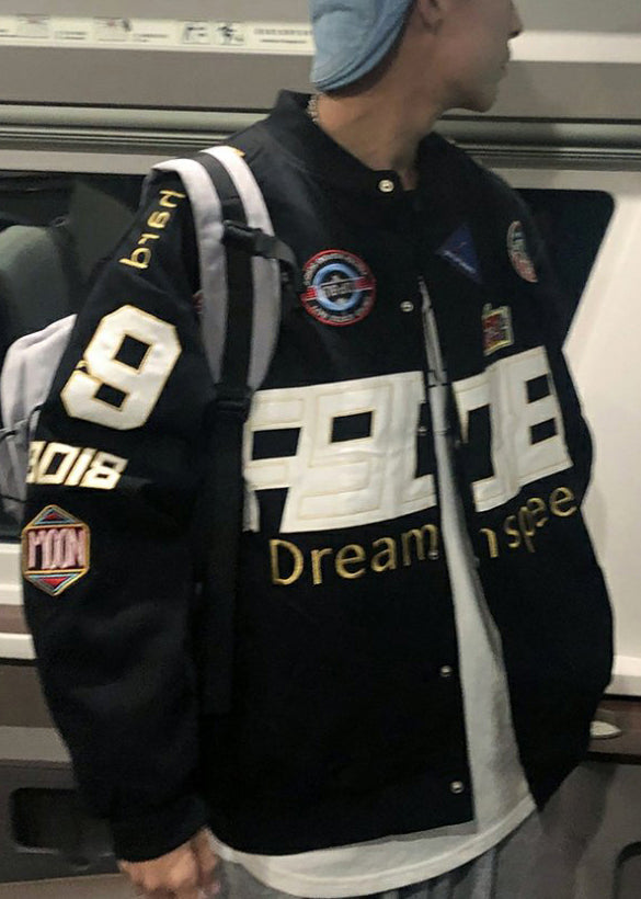 Unique Black Embroideried Patchwork Cotton Men Coats Spring TC006