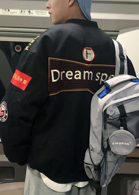 Unique Black Embroideried Patchwork Cotton Men Coats Spring TC006