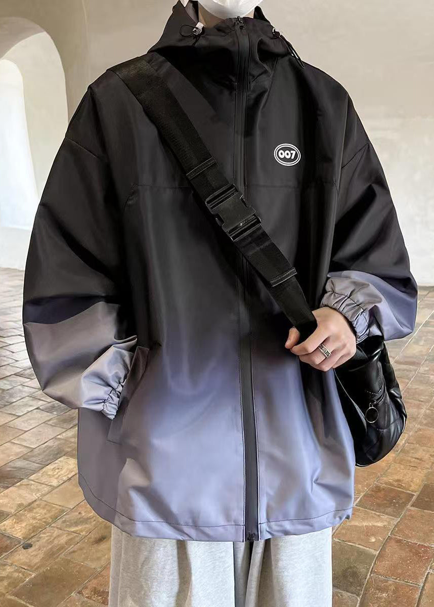 Coat Black Pockets Gradient Men Unique Cotton Color Spring Hooded