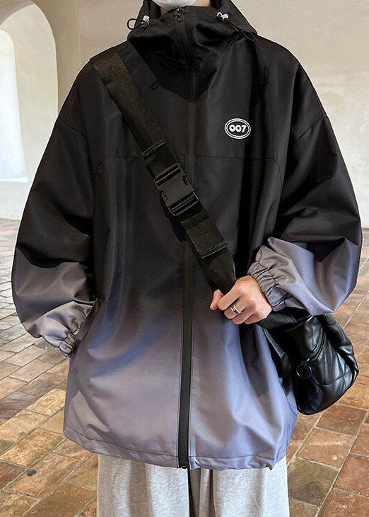 Coat Black Pockets Gradient Men Unique Cotton Color Spring Hooded