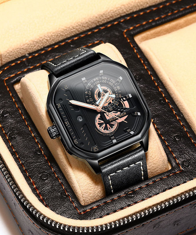 Unique Quartz Noctilucent Leather Movement Black Watches