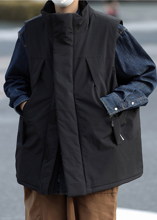 Unique Black Oversized Fine Cotton Filled Mens Vests Winter TK020