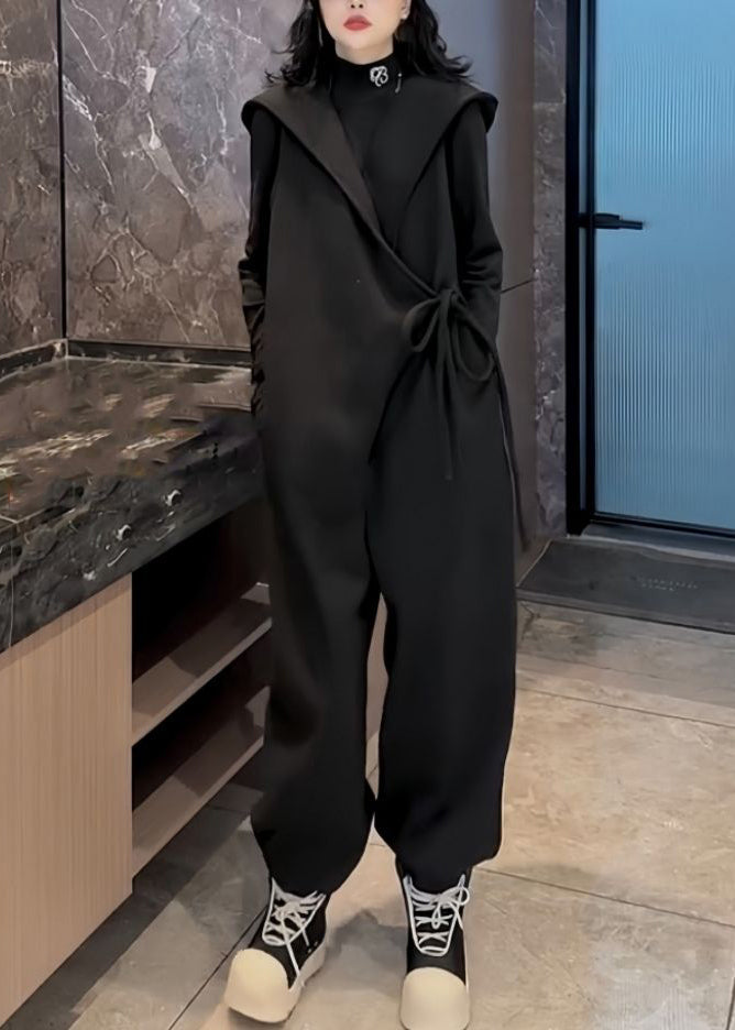 Unique Blue Hooded Lace Up Warm Fleece Jumpsuit Spring YY037