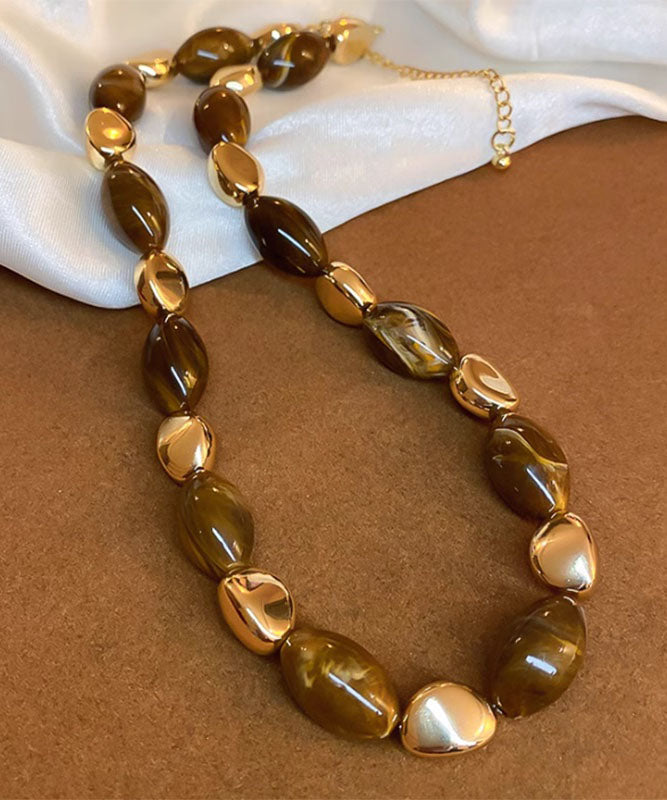 Unique Brown Sterling Silver Tiger Eye Stone Gratuated Bead Necklace QZ003