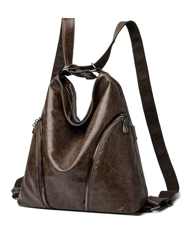 Unique Chocolate Large Capacity Faux Leather Satchel Backpack Handbag RB042