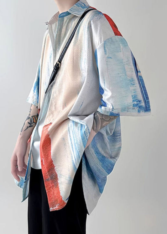 Tie Shirts Colorblock Summer Cotton Dye Button Unique Mens