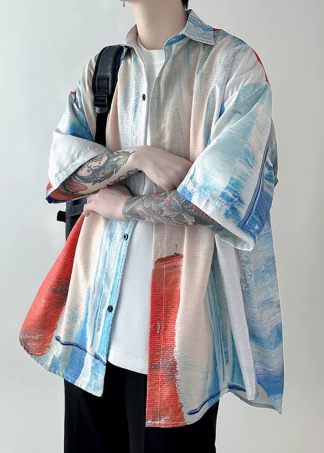 Tie Shirts Colorblock Summer Cotton Dye Button Unique Mens