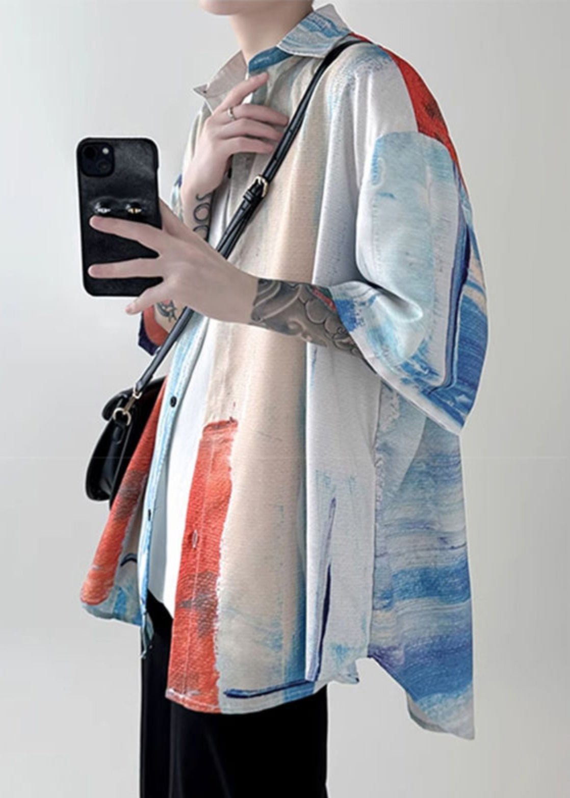 Tie Shirts Colorblock Summer Cotton Dye Button Unique Mens