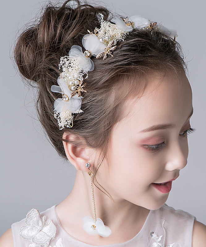 Unique Gold Alloy Tulle Pearl Dragonfly Kids Hairpin IU048