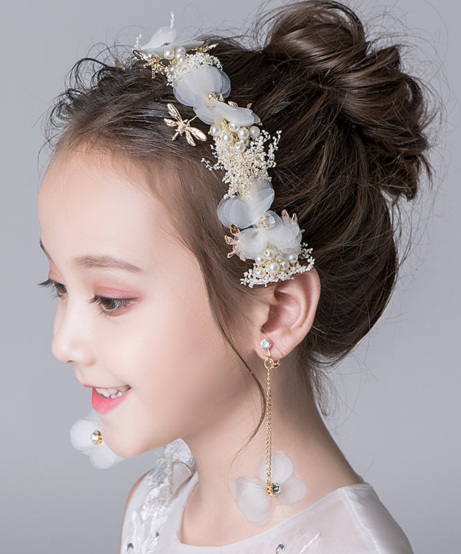 Unique Gold Alloy Tulle Pearl Dragonfly Kids Hairpin IU048