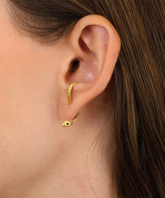 Unique Serpentine Silver Earrings Sterling Overgild Stud Gold