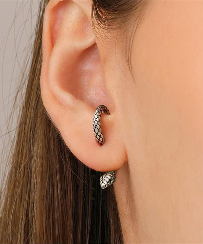 Unique Serpentine Silver Earrings Sterling Overgild Stud Gold