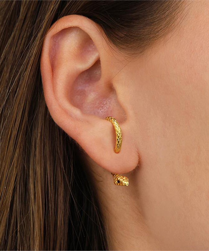Unique Serpentine Silver Earrings Sterling Overgild Stud Gold
