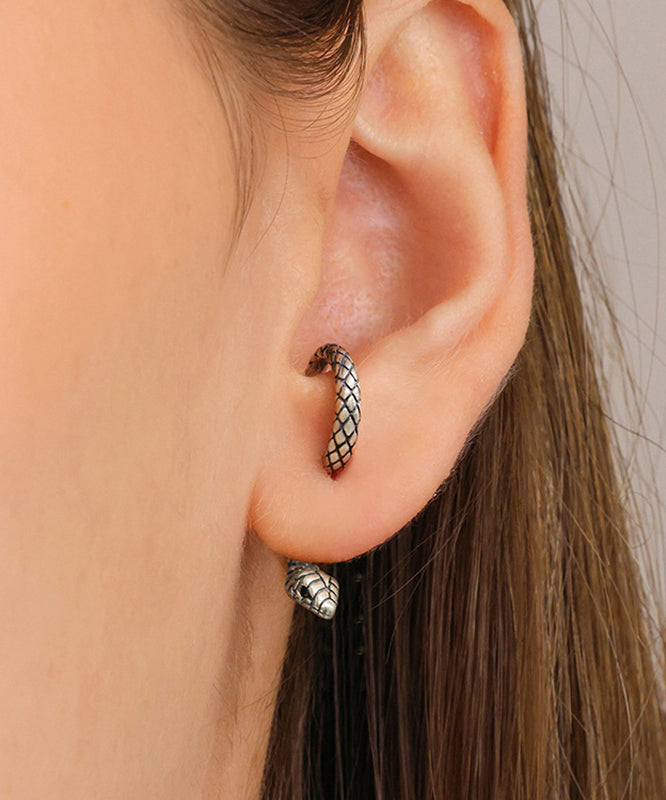 Unique Serpentine Silver Earrings Sterling Overgild Stud Gold
