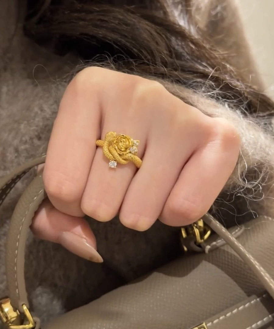 Snake Gold Rose Sterling Overgild And Rings Zircon Silver Unique