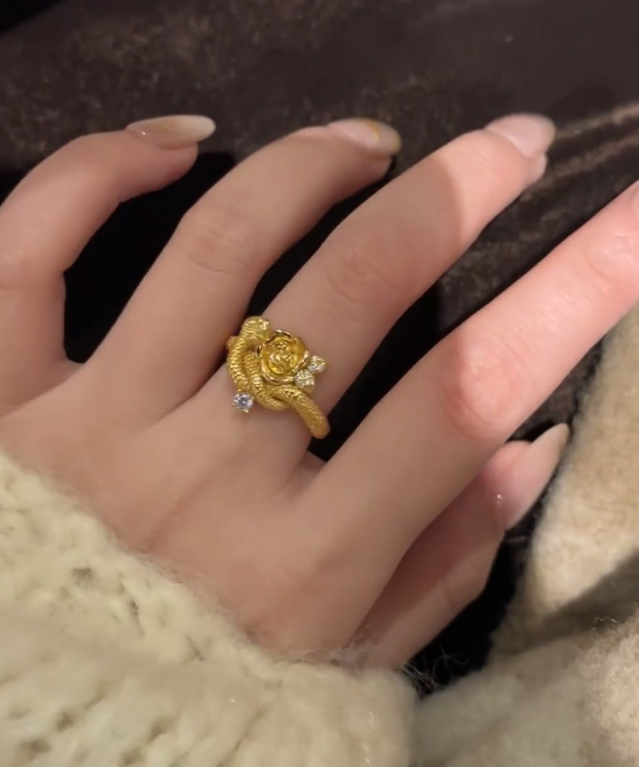 Snake Gold Rose Sterling Overgild And Rings Zircon Silver Unique