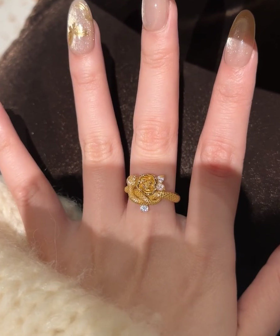 Snake Gold Rose Sterling Overgild And Rings Zircon Silver Unique