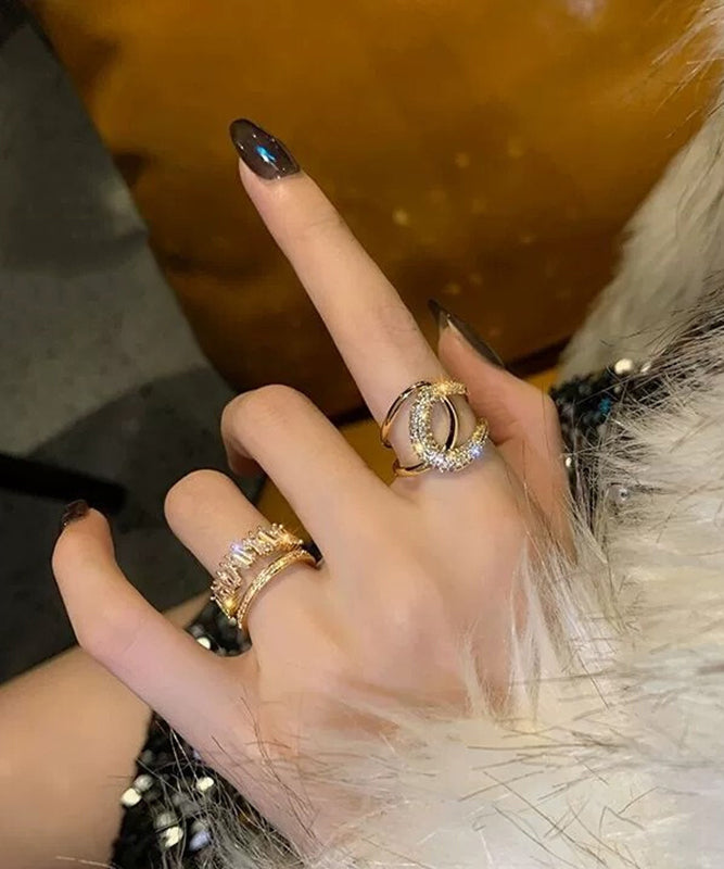 Zircon Set Gold Overgild Two-Piece Rings terling Unique Silver