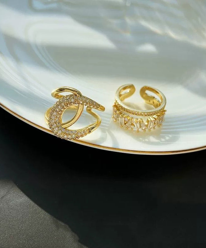 Zircon Set Gold Overgild Two-Piece Rings terling Unique Silver