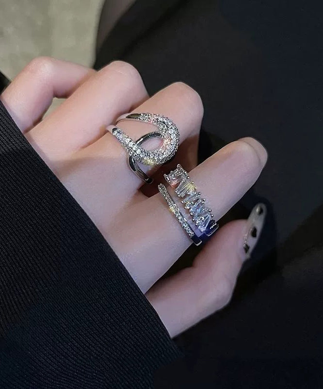 Zircon Set Gold Overgild Two-Piece Rings terling Unique Silver