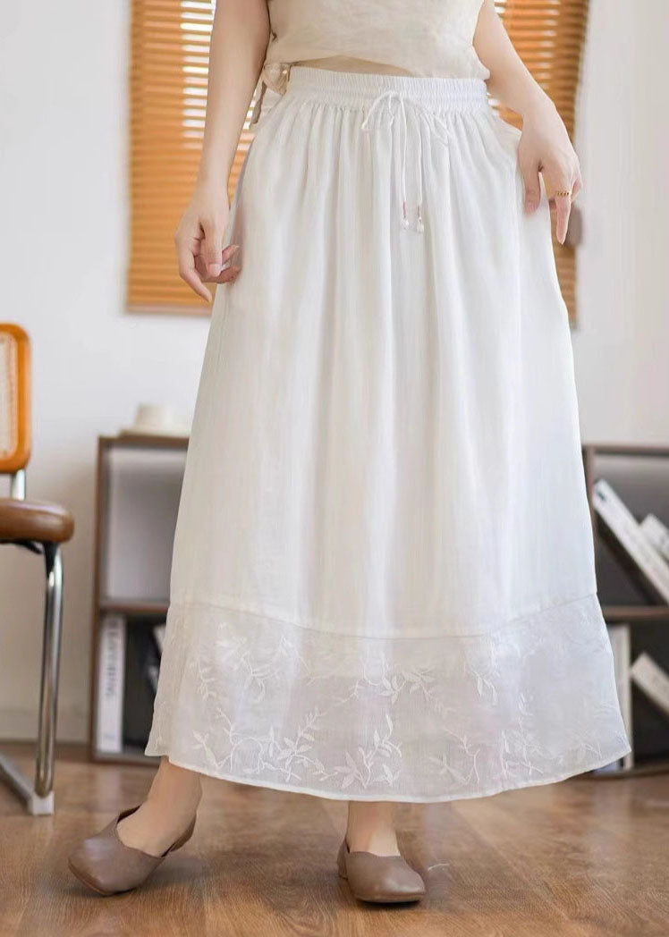 Embroidered Unique Linen Patchwork Skirt Summer Green