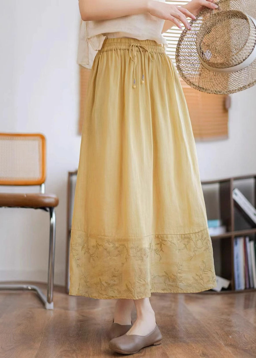 Embroidered Unique Linen Patchwork Skirt Summer Green