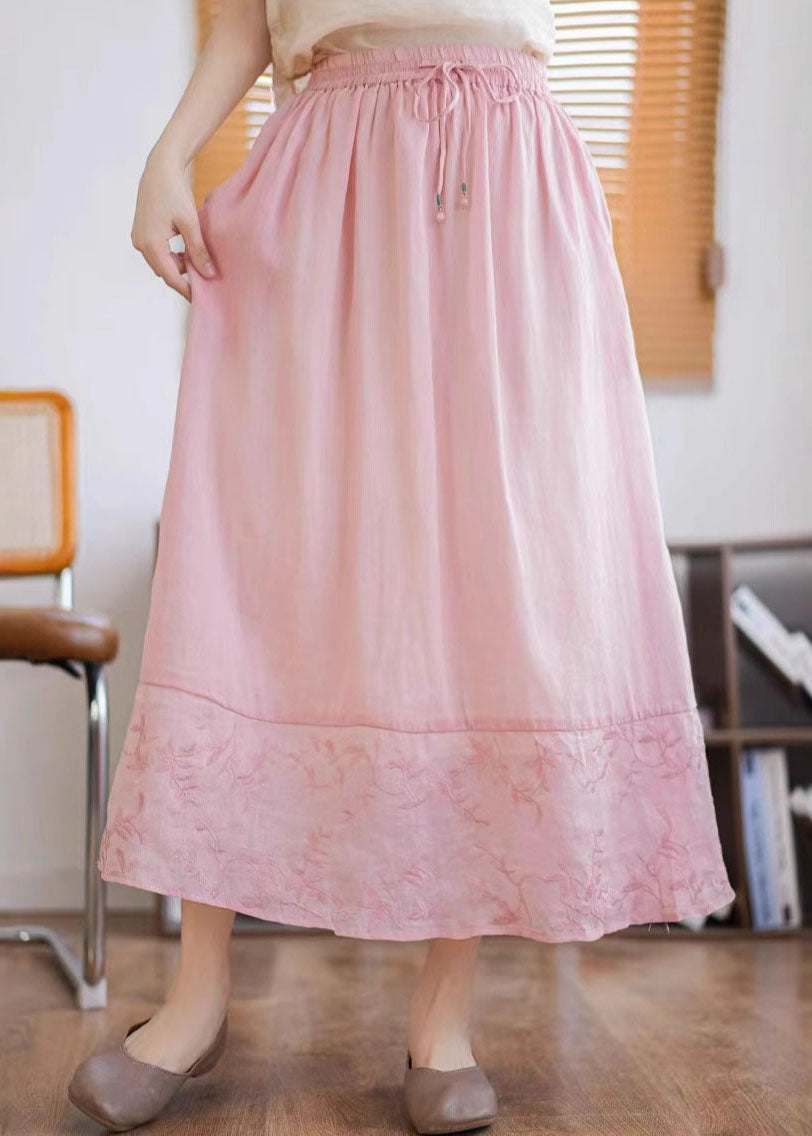 Embroidered Unique Linen Patchwork Skirt Summer Green