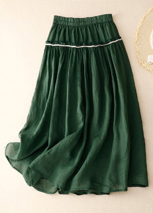 Unique Green Ruffled Patchwork Elastic Waist Skirt Summer VV064