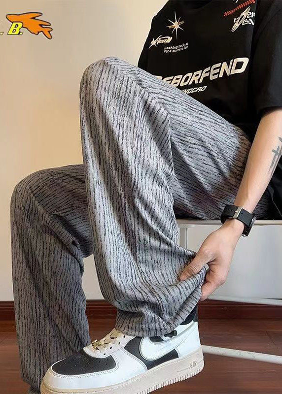 Unique Men Grey Casual Pants Oversized Print Cotton Clothing