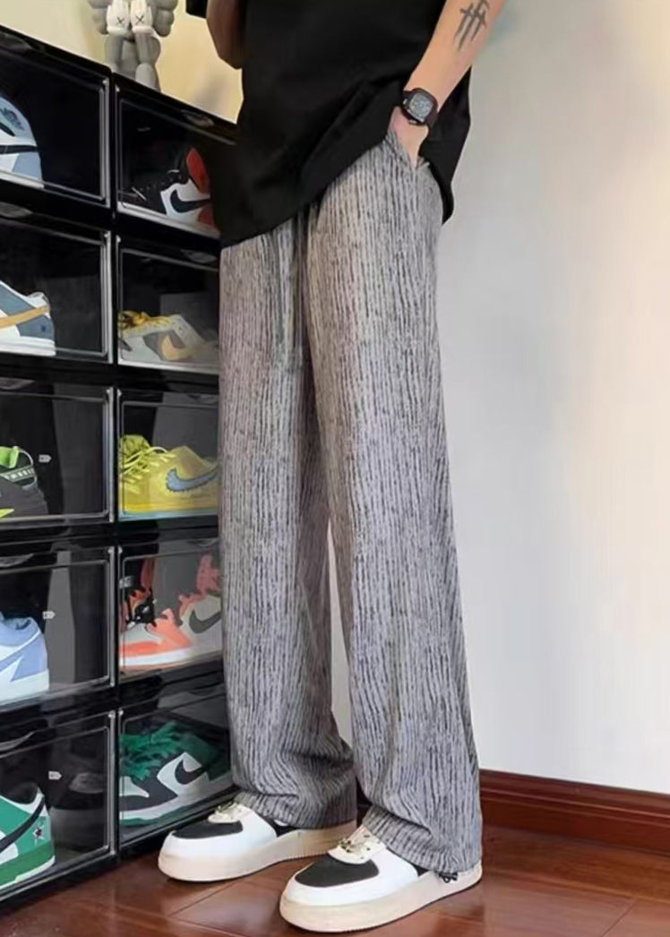 Unique Men Grey Casual Pants Oversized Print Cotton Clothing