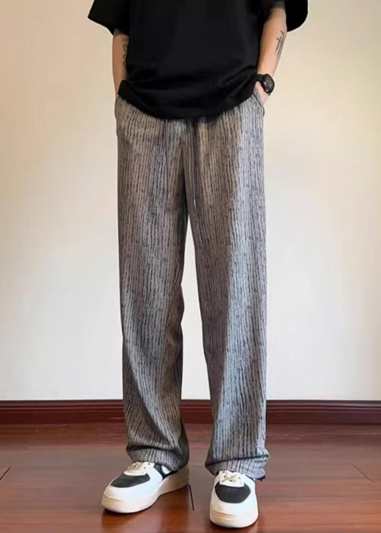 Unique Men Grey Casual Pants Oversized Print Cotton Clothing