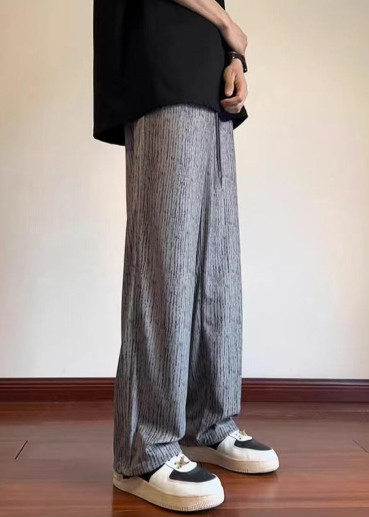 Unique Men Grey Casual Pants Oversized Print Cotton Clothing