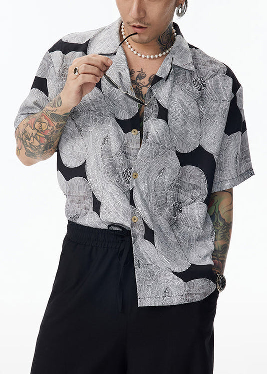 Original Cotton Grey Design Collar Peter Men Pan Unique Shirt