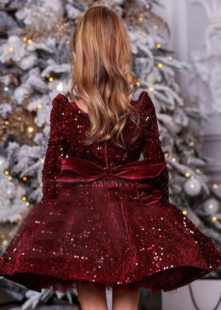 Unique Mulberry Sequins Patchwork Girls Mid Dress Spring YS003