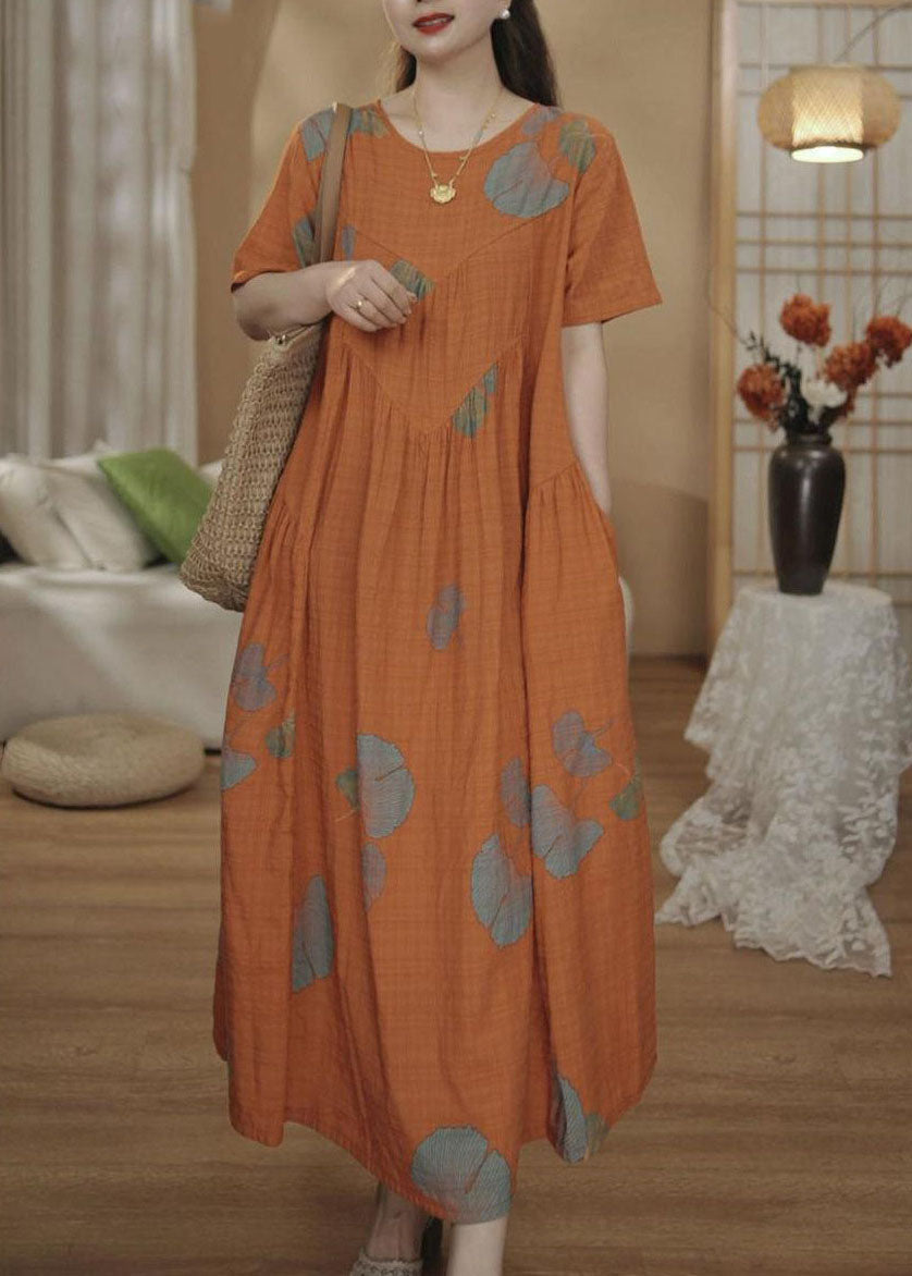 Cotton Oversized Dresses Print Maxi Orange Unique Summer